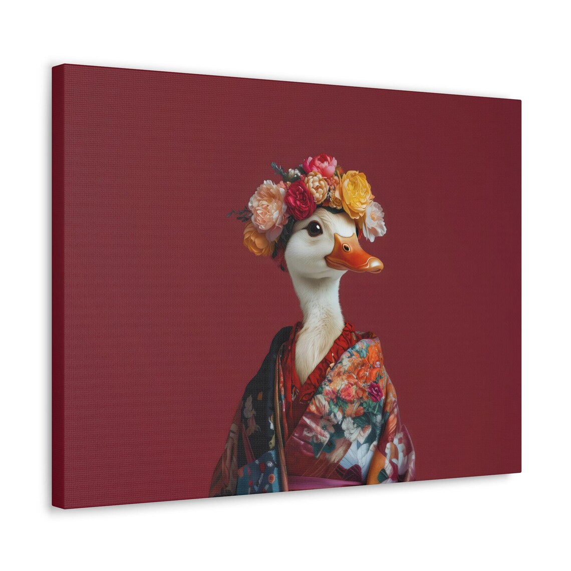 Duck Flower Crown Colorful Kimono Scarlet Maximalist Art Poster - Image 2
