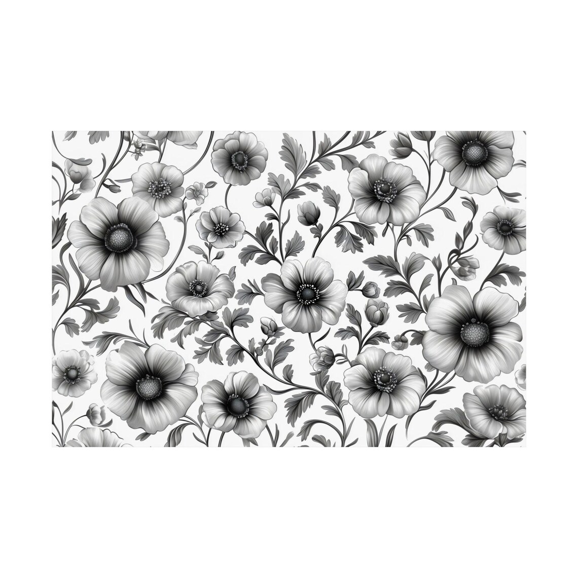 Black and White Floral Pattern Botanical Line Art Vintage Style Poster - Image 3