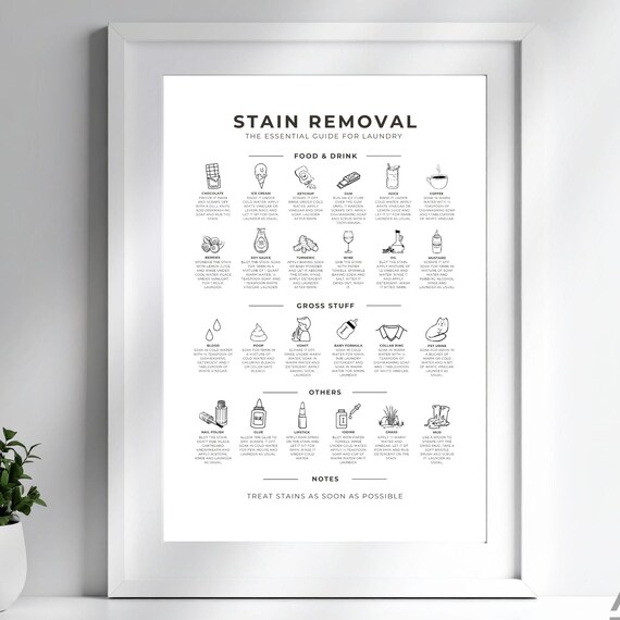 Stain Removal Essential Guide For Laundry Room Wall Chart Poster