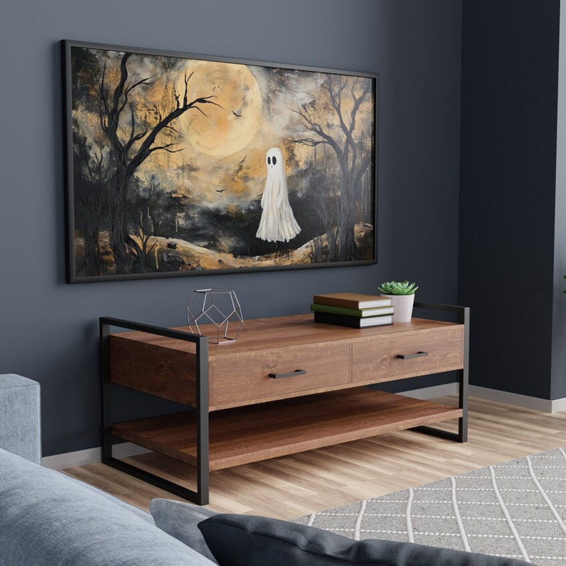 Ghost Beneath Golden Harvest Moon Haunted Forest Halloween Poster - Image 6