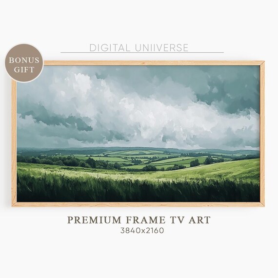 Rolling Green Hills Stormy Sky Pastoral Landscape Art Wall Art