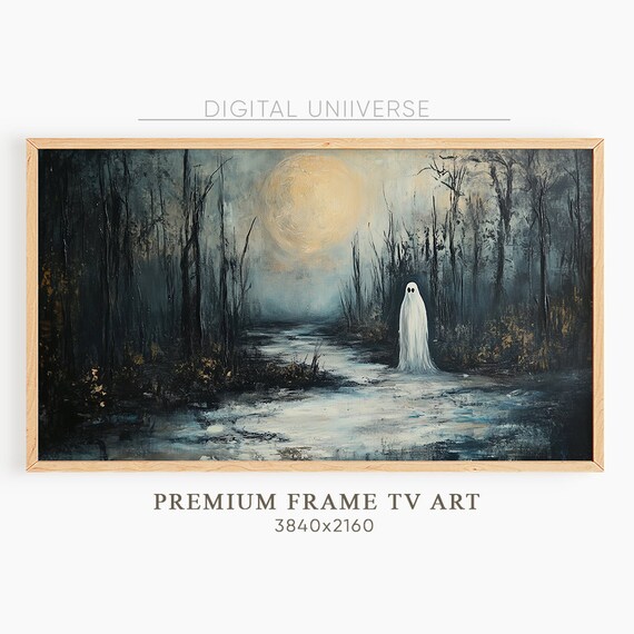 Lonely Ghost in Dark Misty Forest Under Moonlight Halloween Poster