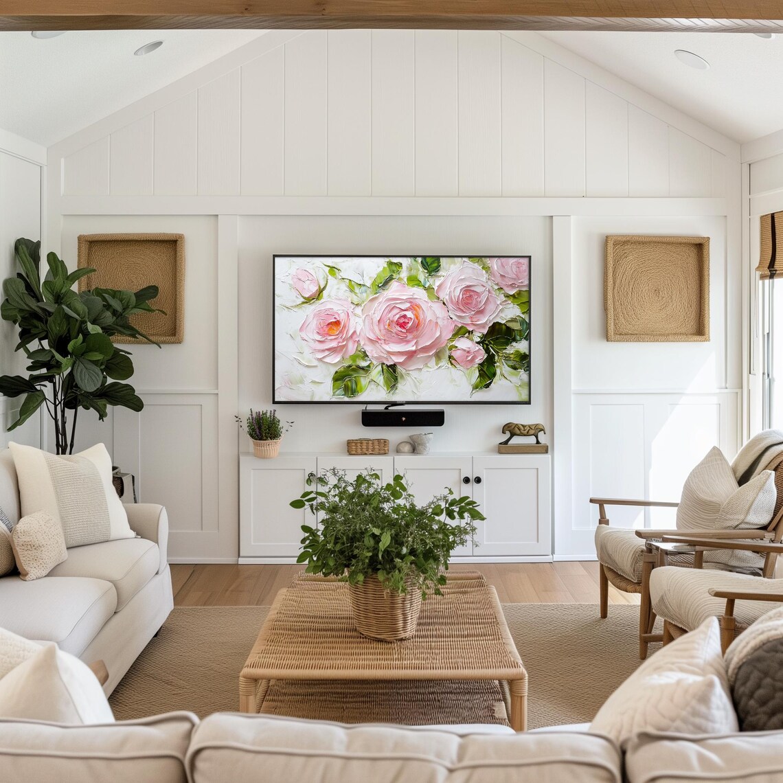 Blush Pink Roses Impasto Oil Painting Textured Floral Wall Art - Image 5