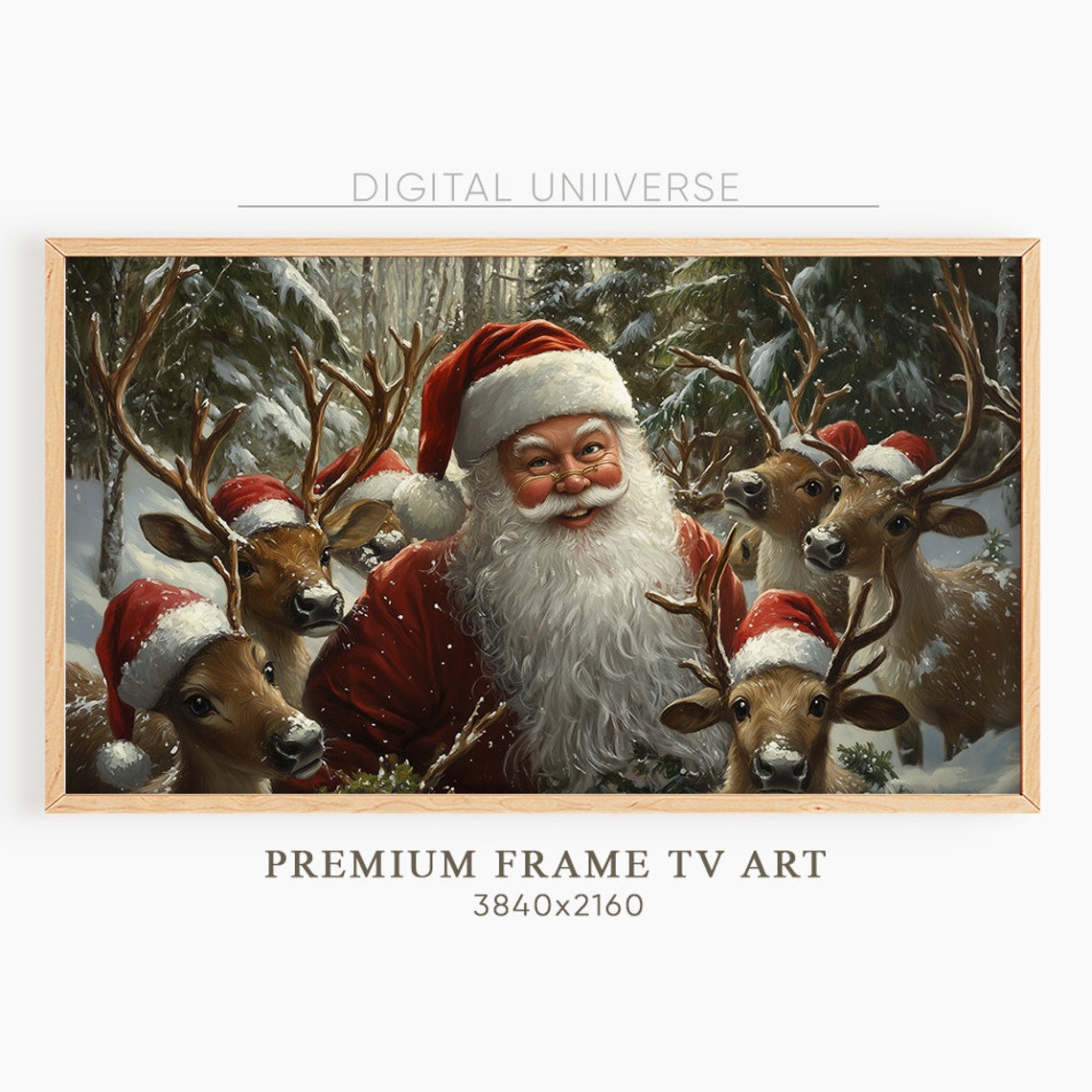 Santa Claus Selfie with Reindeer in Hats Festive Christmas Poster