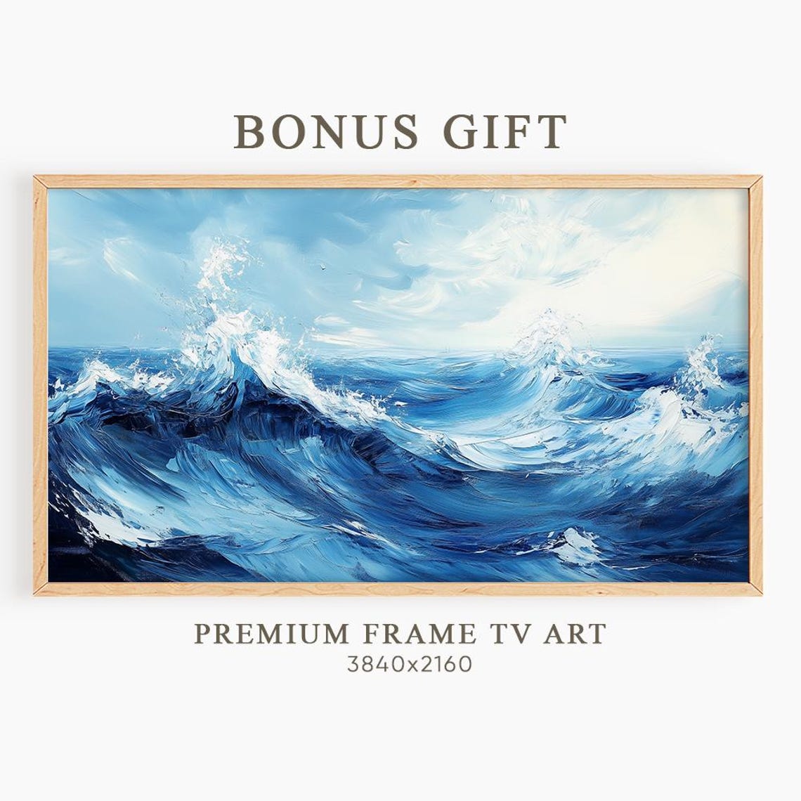 Turquoise Ocean and White Clouds Impasto Seascape Art Wall Art - Image 6