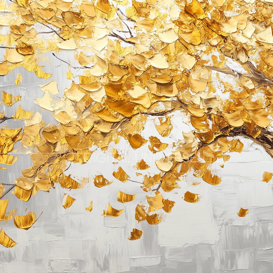 Twisted Golden Tree with Falling Amber Leaves Fall Decor Wall Art - Image 3