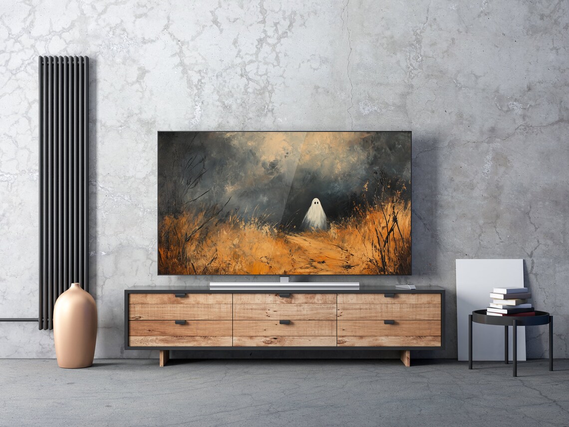 Lone White Ghost Misty Orange Path Dark Spooky Landscape Painting Poster - Image 6