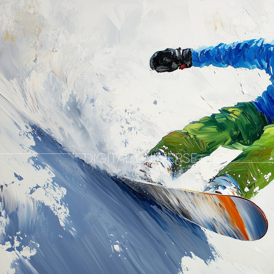 Snowboarder in Blue Jacket Mid Turn Dynamic Winter Sports Poster - Image 3