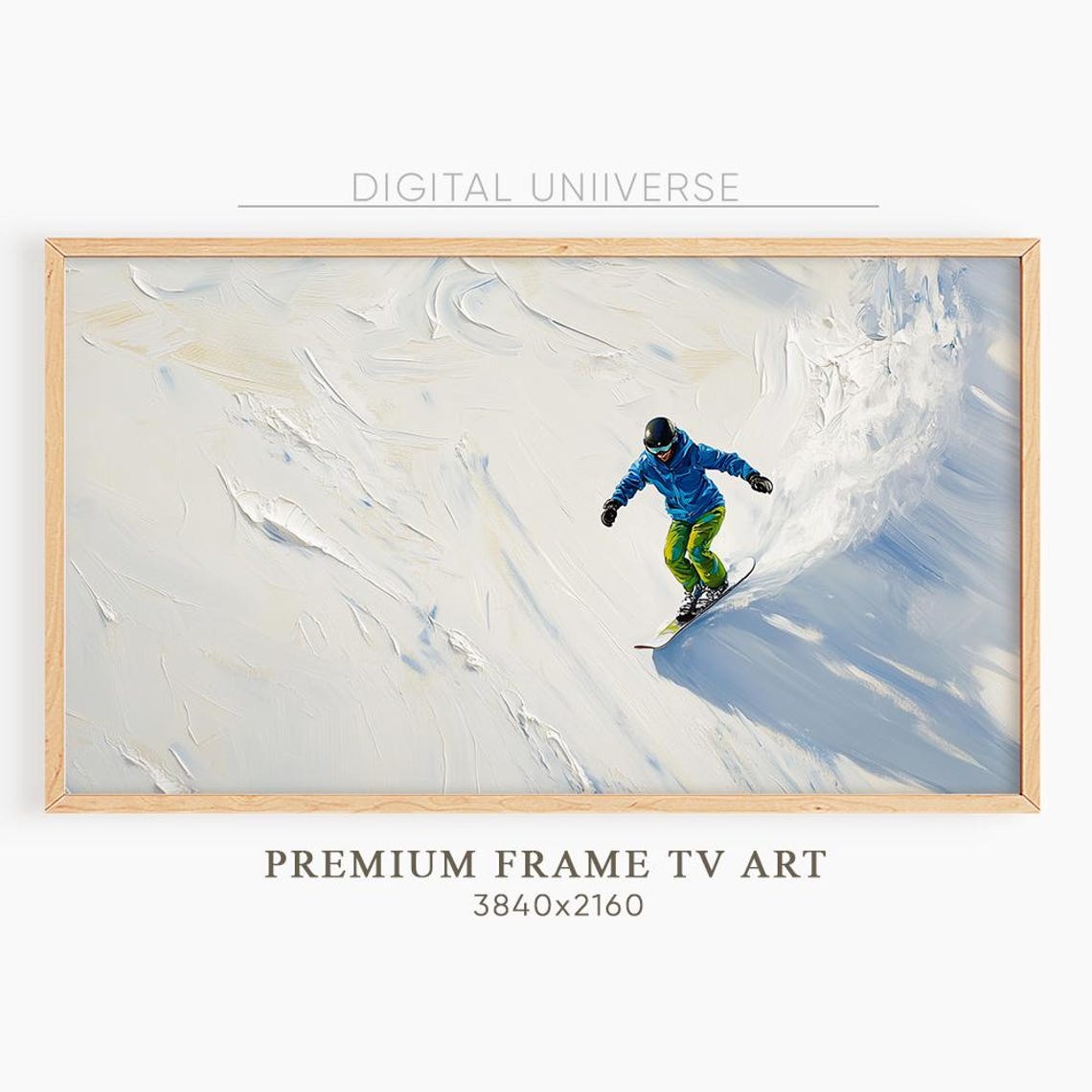 Frame Tv Art Oil Painting Winter Frame Tv Art Colorful Christmas Tv Art Ski Snow Painting For Tv A Snowboarder In A Blue Jacket