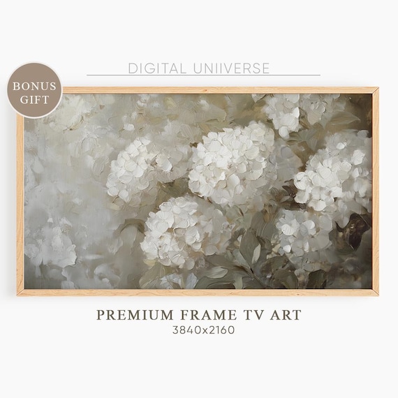 White Hydrangea Blossoms Soft Gray Impasto Floral Art Wall Art