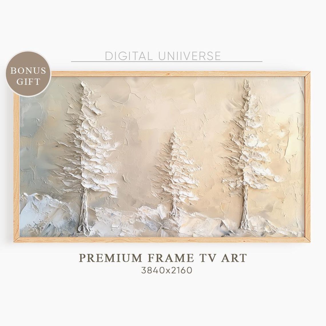 Three Frosted Christmas Trees Textured Neutral Winter Decor Wall Art
