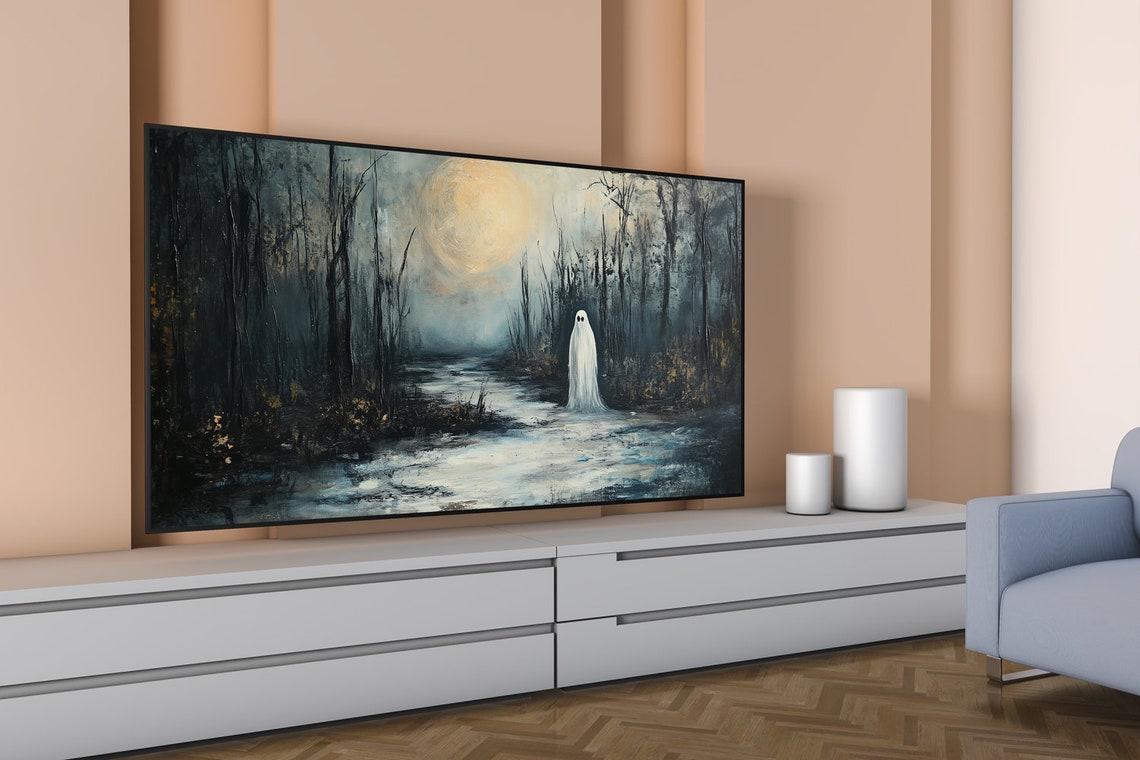 Lonely Ghost in Dark Misty Forest Under Moonlight Halloween Poster - Image 5