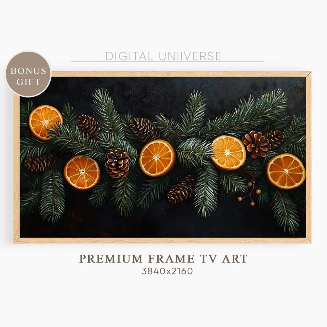 Christmas Garland with Orange Slices and Pinecones Dark Holiday Poster