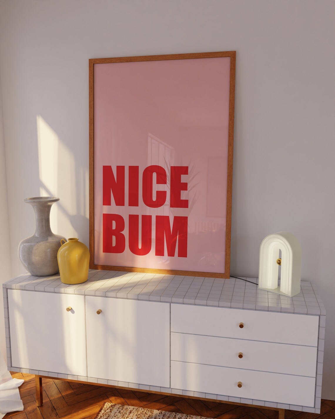 Nice Bum Red Pink Bold Typography Cheeky Funny Bathroom Humor Poster - Image 4