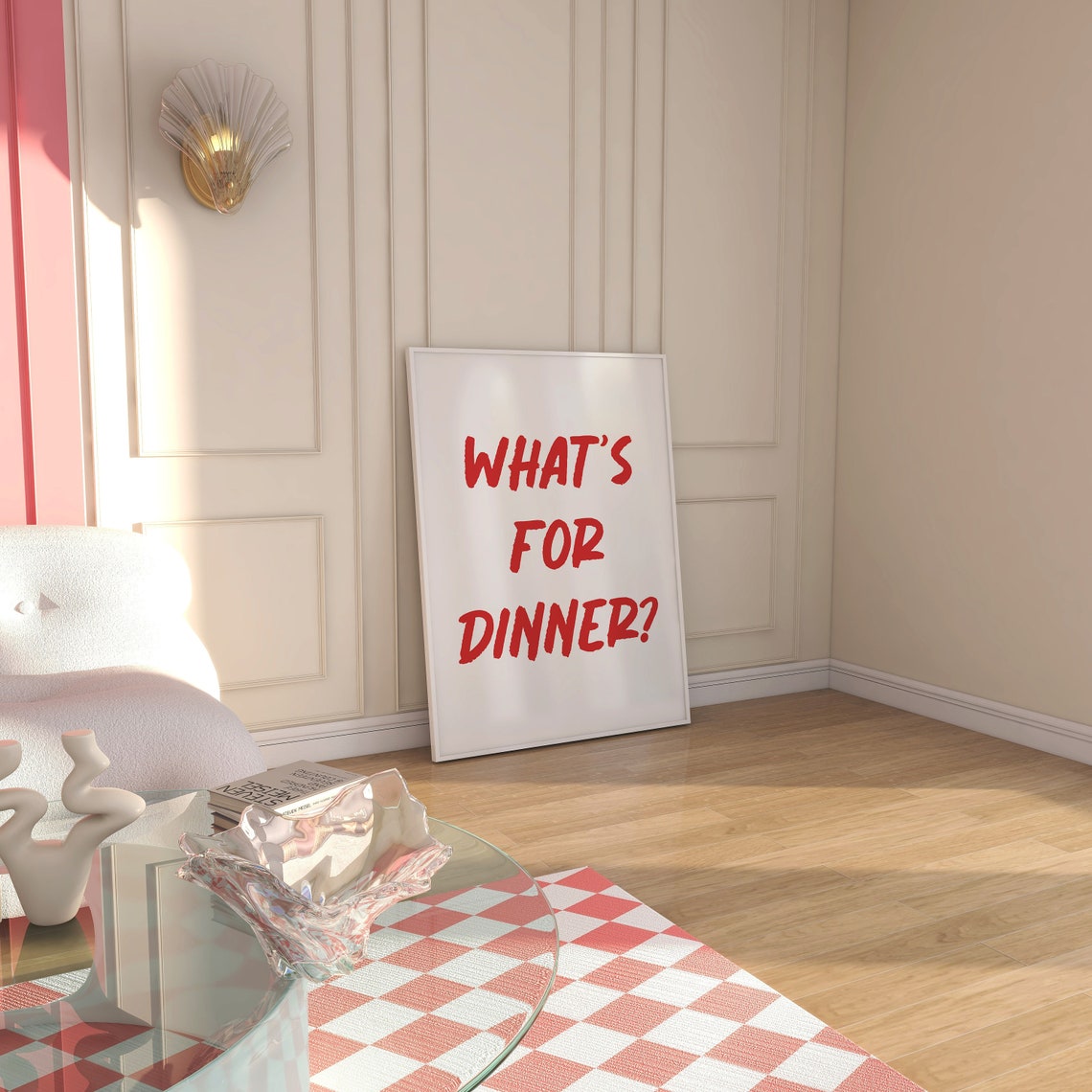 What's For Dinner Red Handwritten White Kitchen Wall Art Print - Image 3