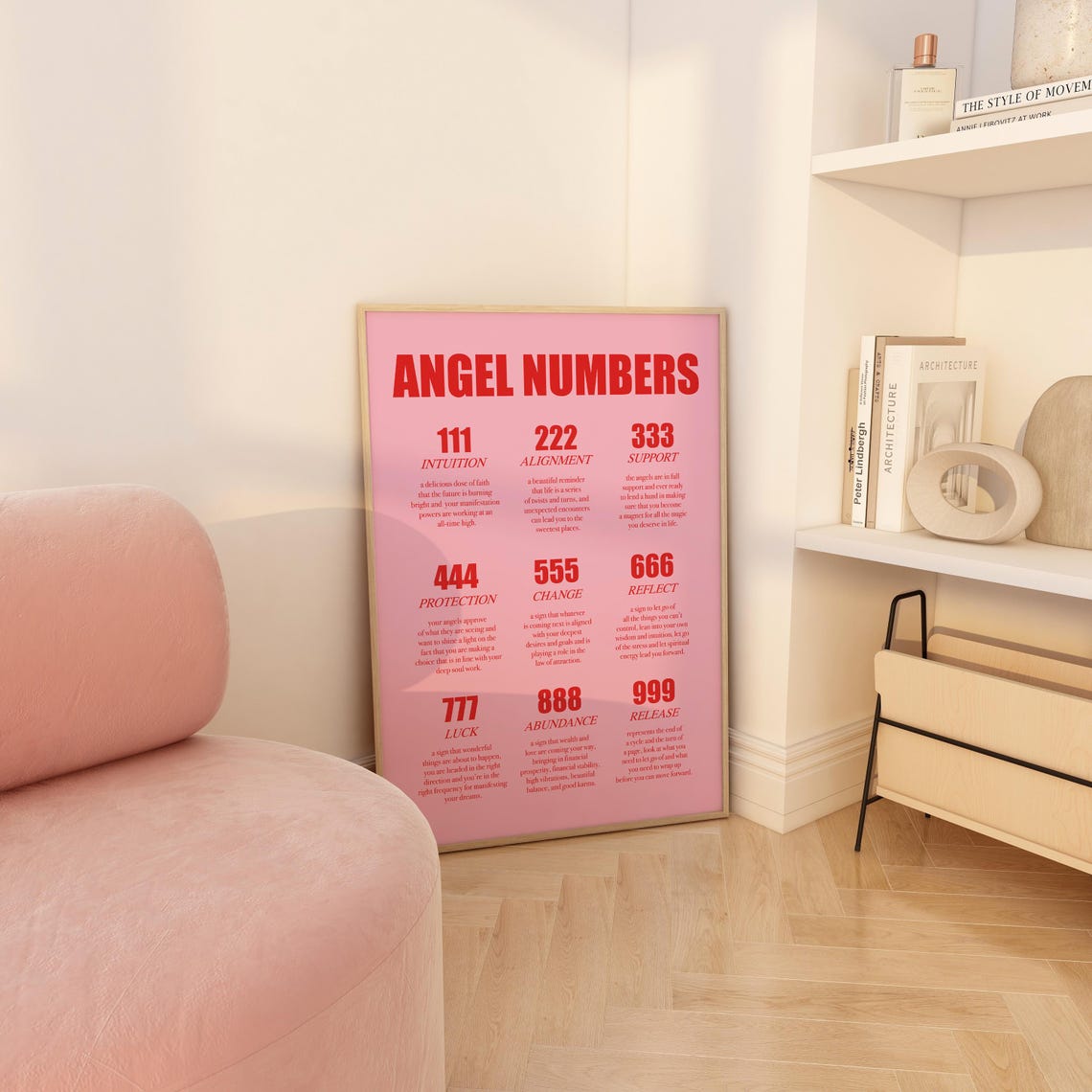 Angel Numbers Poster Pink And Red Wall Art Angel Numbers Red And Pink Girl Room Decor Aesthetic Angel Numbers Print Pink And Red - Image 3