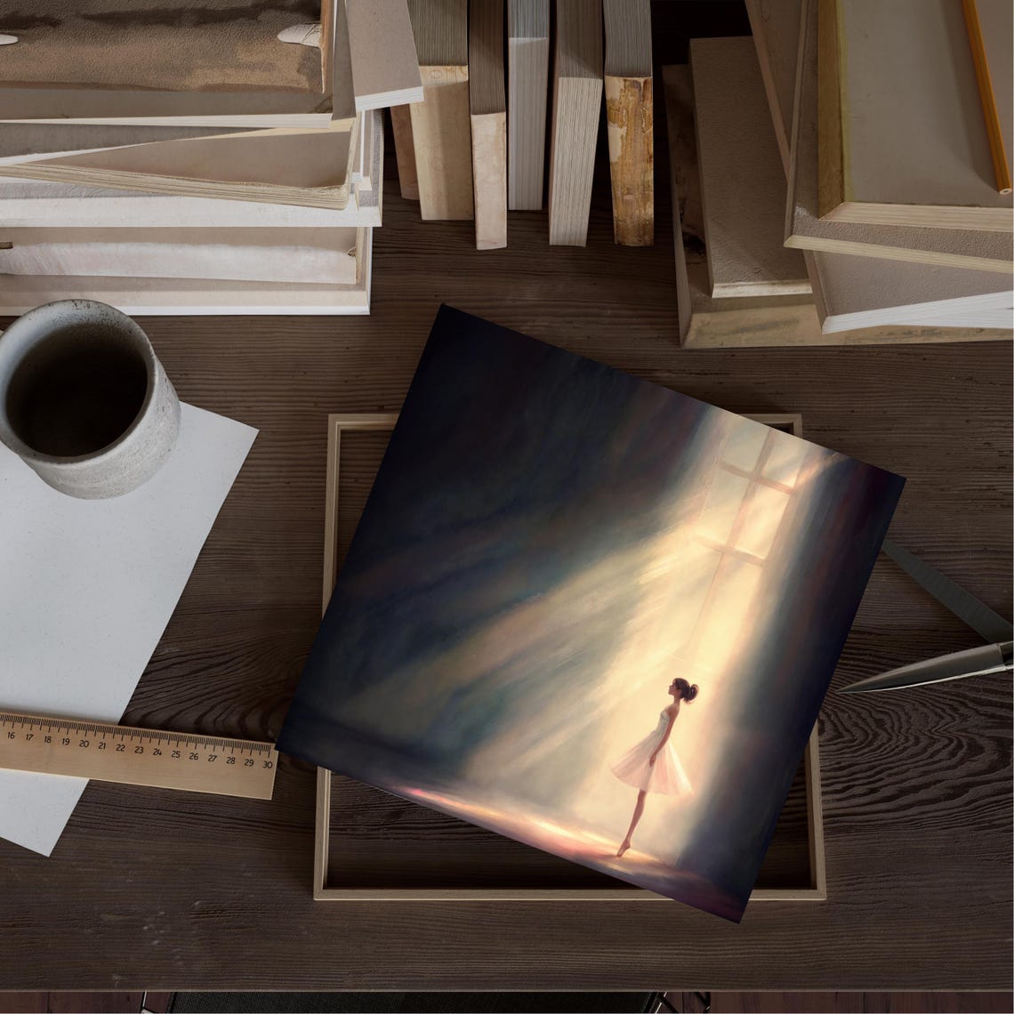 Ballerina in Spotlight Dark Stage Elegant Ballet Dancer Art Poster - Image 2