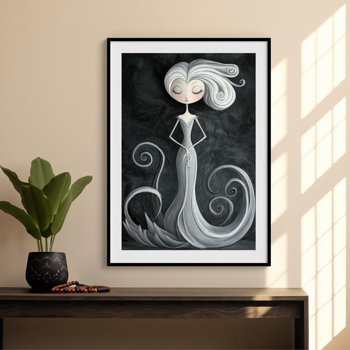Whimsical Silver Haired Dancer Flowing Gown Dark Gothic Art Poster - Image 2