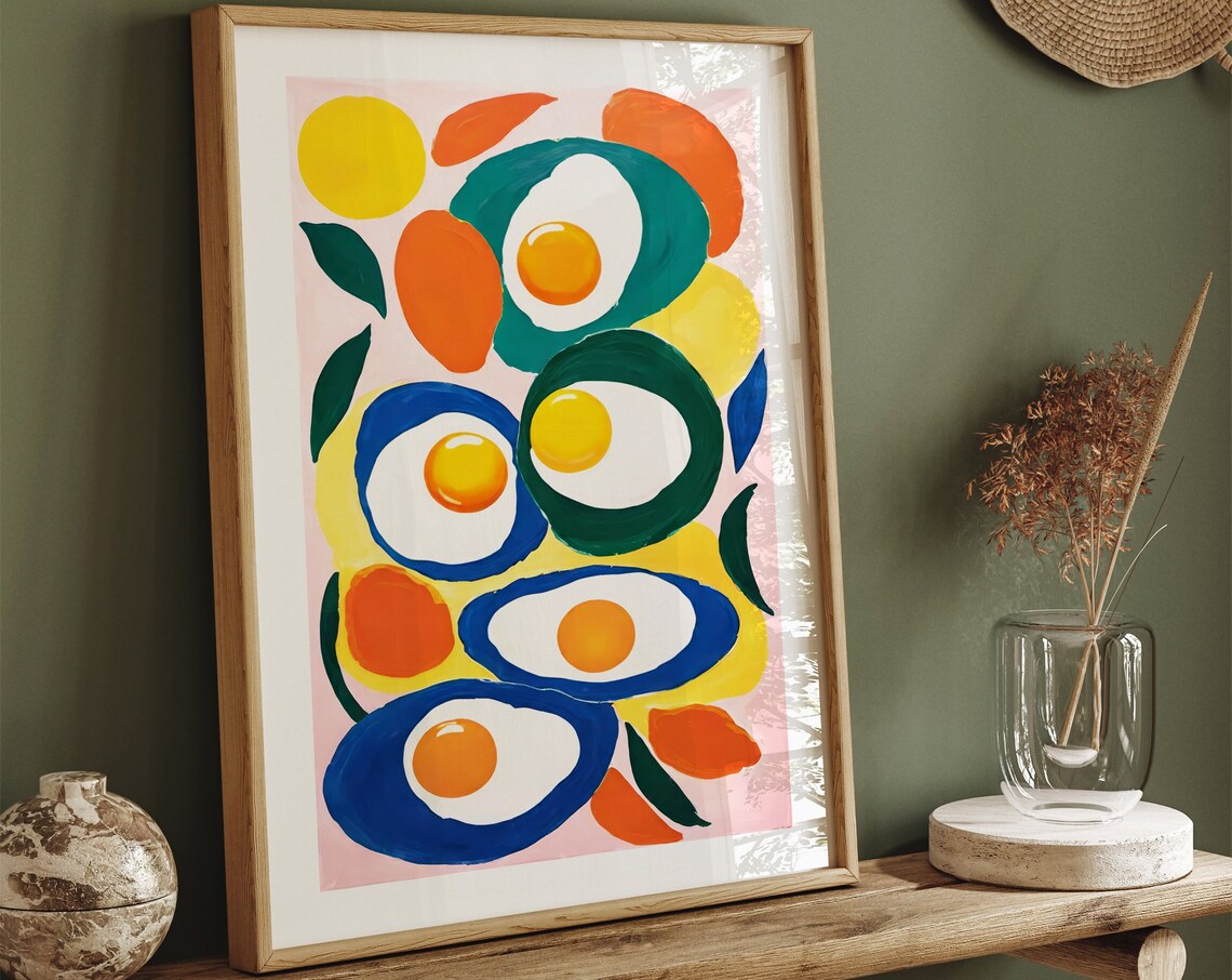 Playful Fried Egg Shapes Colorful Abstract Modern Kitchen Poster