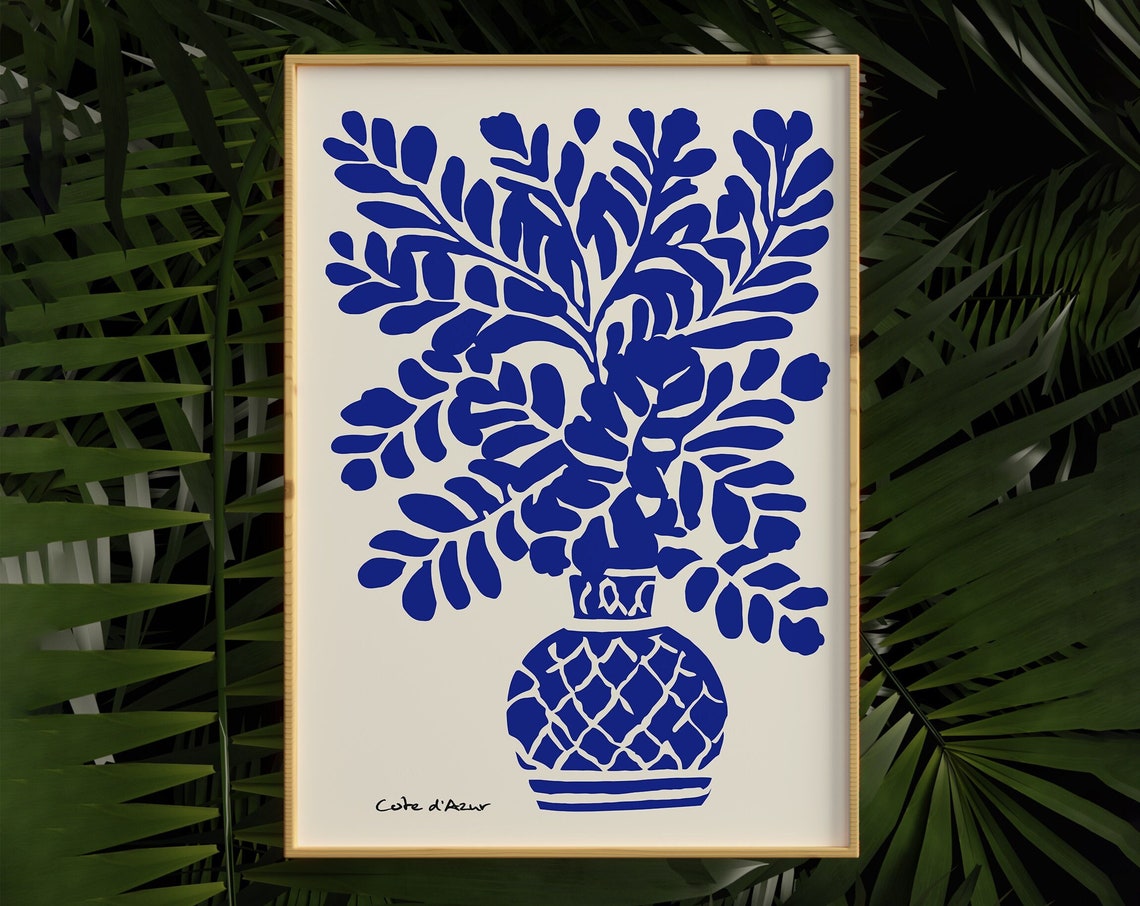 Blue Indigo Cote Dazur Poster French Riviera Floral Print Vintage French Wall Art Botanical Poster Print Plant Lovers Gift 24x36 Print