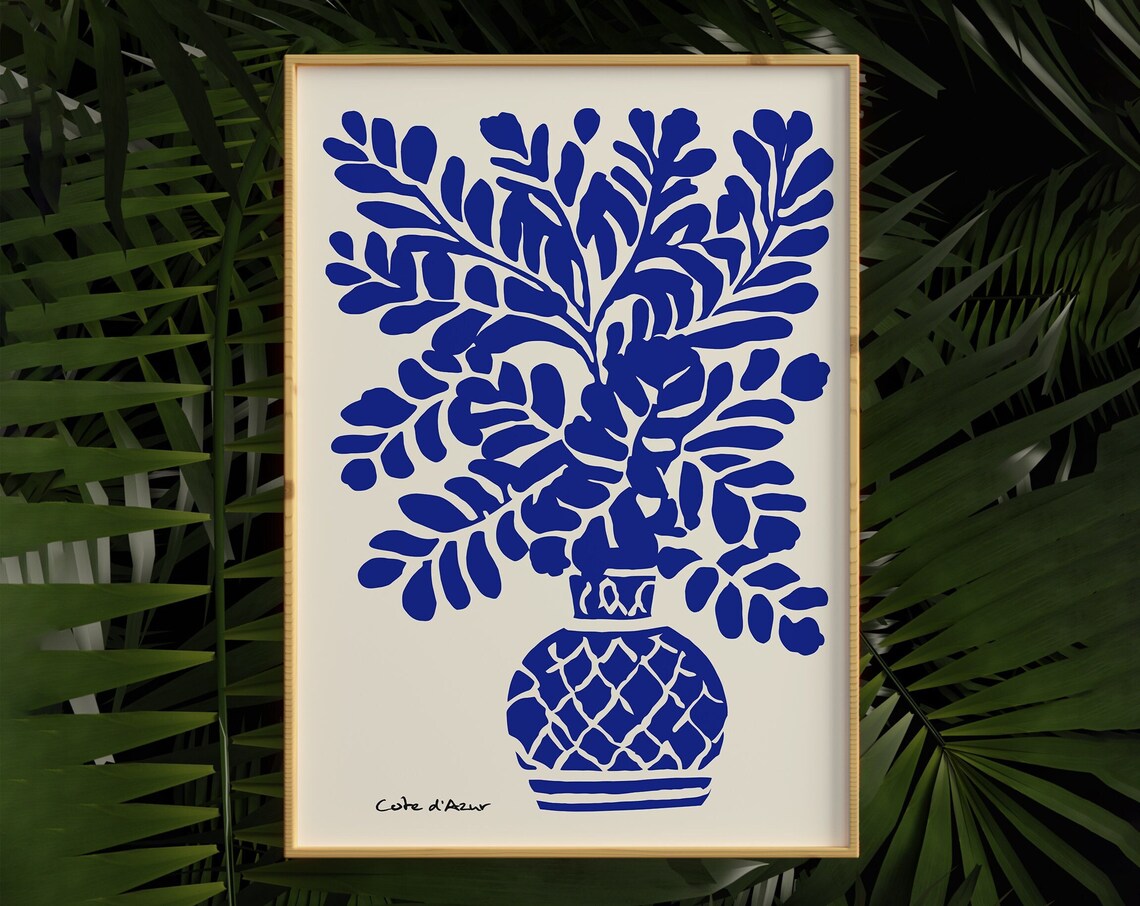 Cote d'Azur Blue Floral Bouquet Vase Matisse Style Art Poster