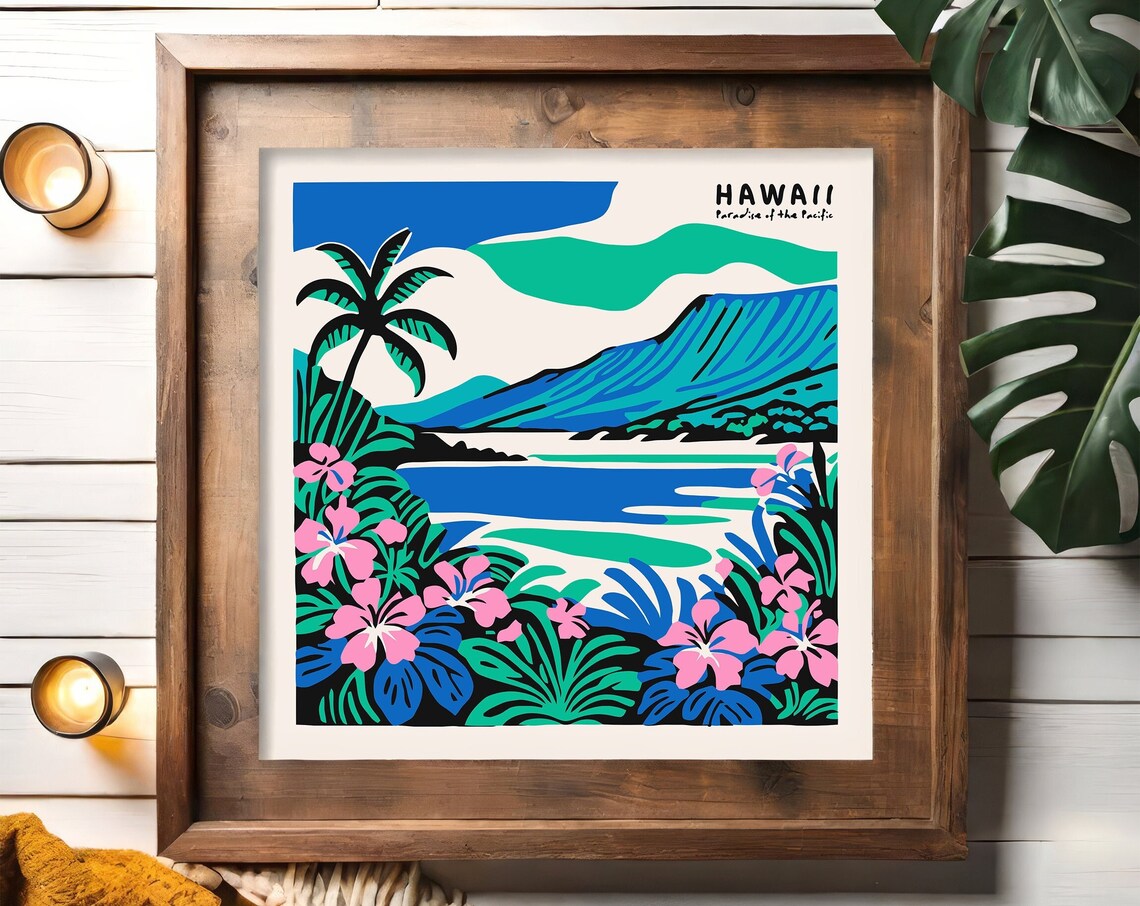 Hawaii Paradise Of The Pacific Retro Tropical Beach Travel Poster