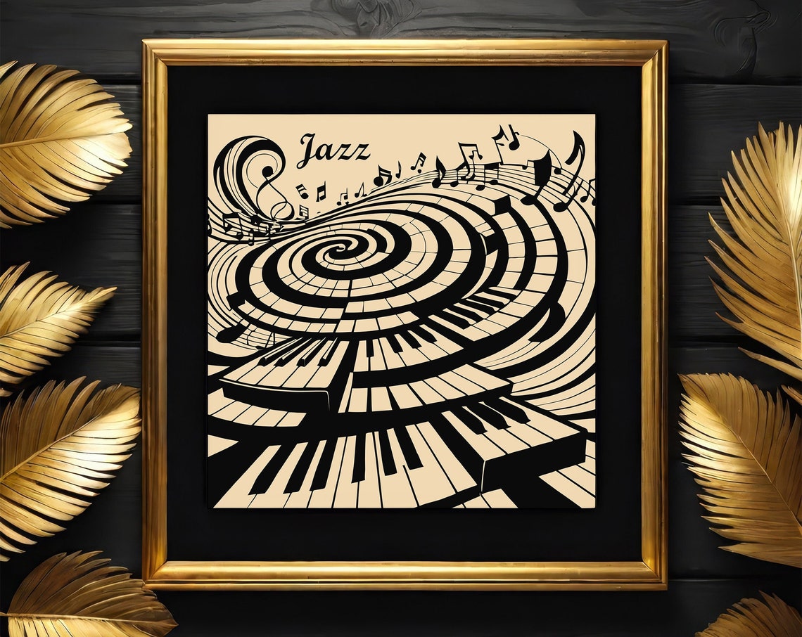 Vintage Jazz Piano Square Poster Retro Music Wall Art Spiral Piano Keyboard Square Art Vintage Jazz Music 10x10 14x14 16x16 18x18 Print