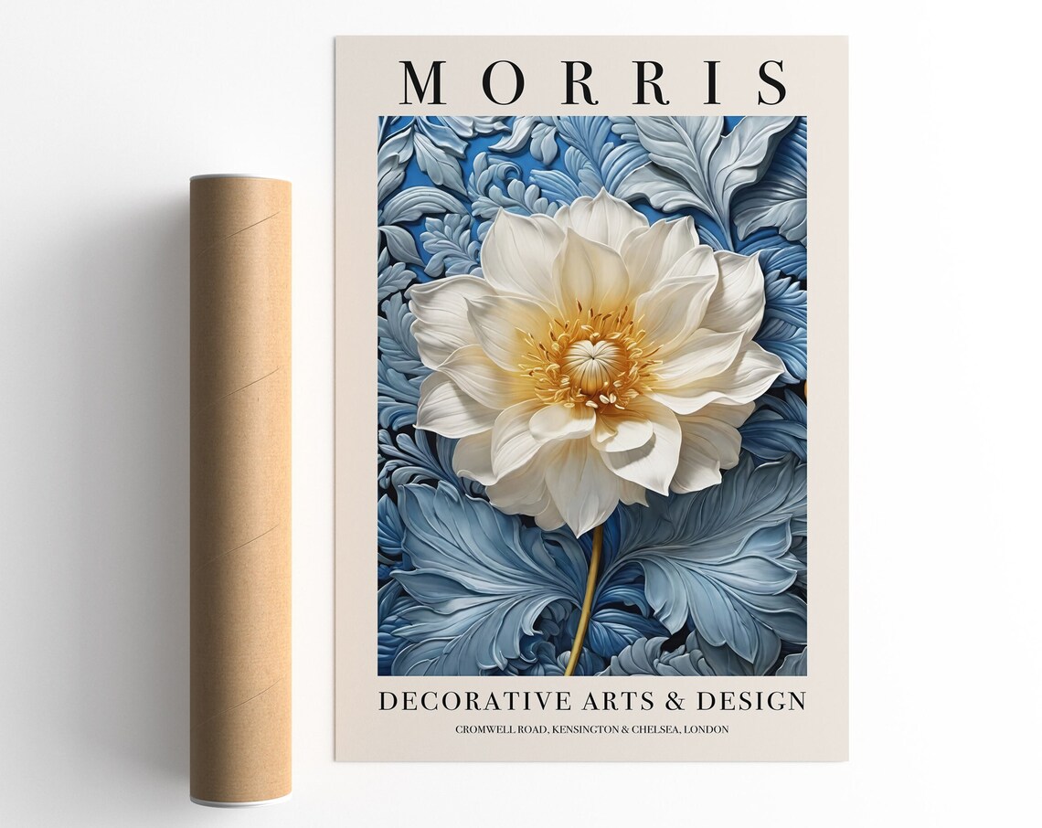 Morris Decorative Arts Design White Flower Blue Exhibition Poster - Image 6