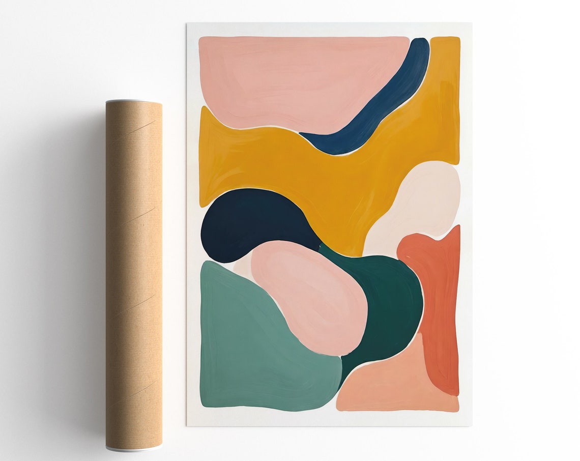 Boho Abstract Organic Shapes Mustard Blush Teal Modern Poster - Image 5