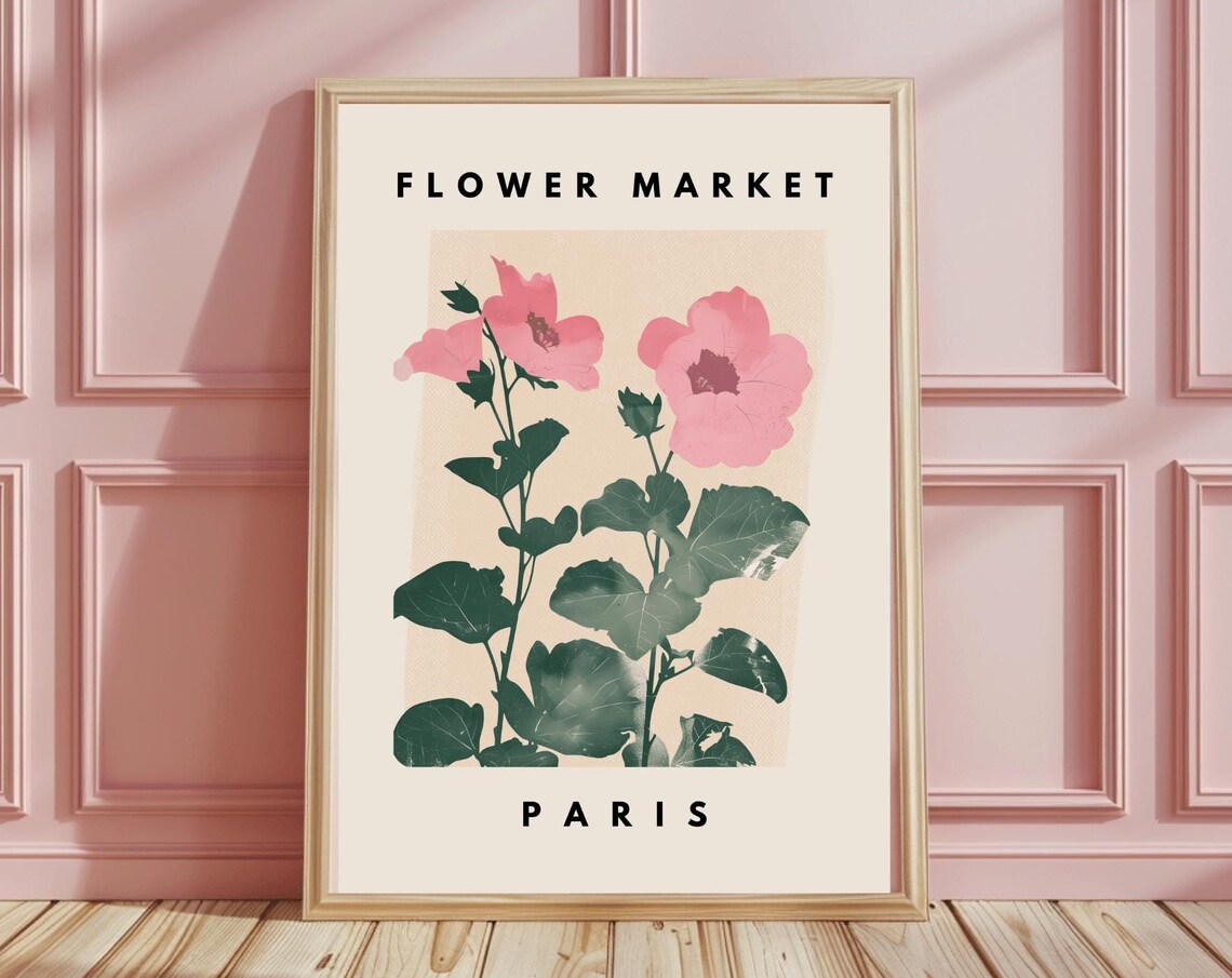 Flower Market Paris Pink Blossom Watercolor Botanical Art Poster