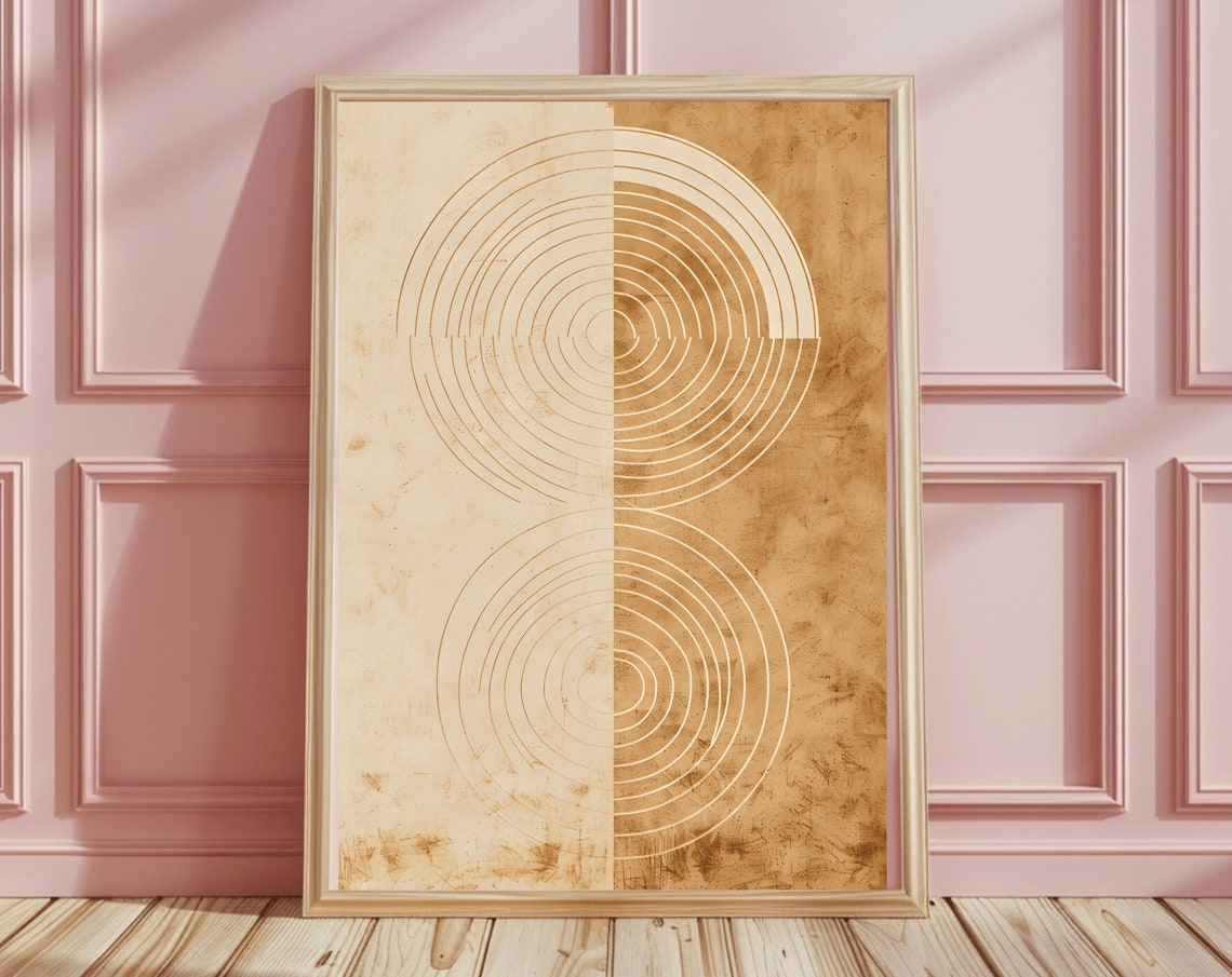 Mid Century Modern Concentric Circle Split Abstract Art Poster