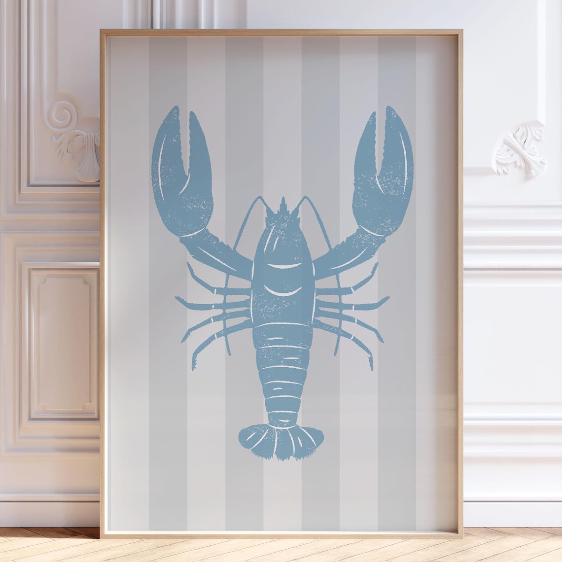 Blue Lobster Silhouette Coastal Kitchen Beach Decor Art Poster