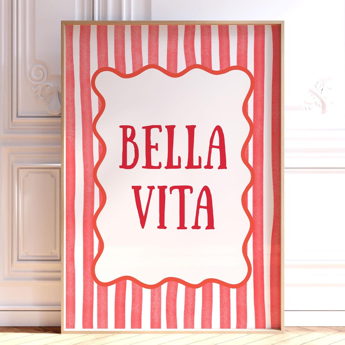 Red White Striped Bella Vita Italian Quote Retro Typography Poster