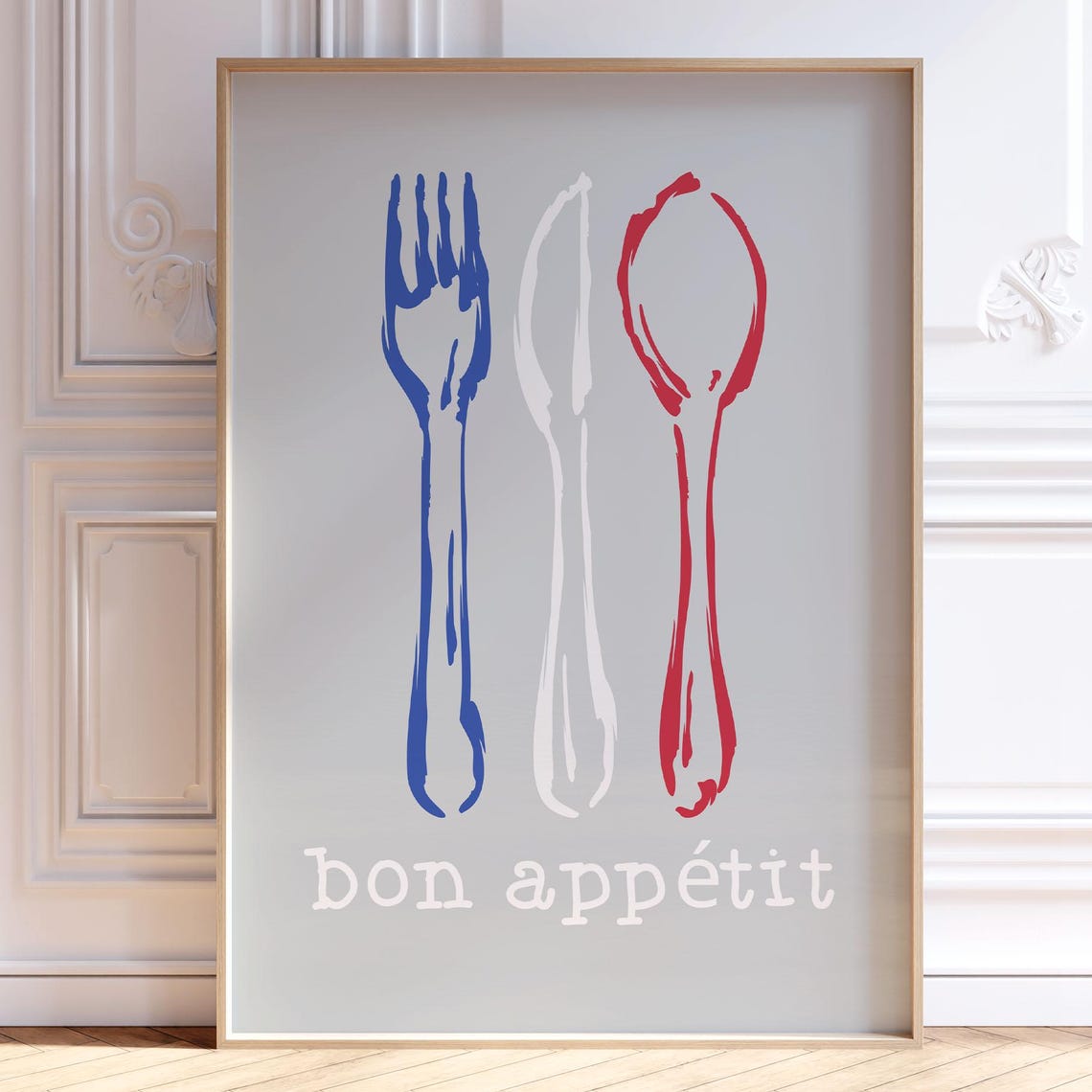 Bon Appetit French Flag Fork Knife Spoon Kitchen Wall Decor Poster