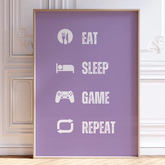 Purple Gaming Print Girls Bedroom Decor Poster Teen Room Art Games Wall Gift For