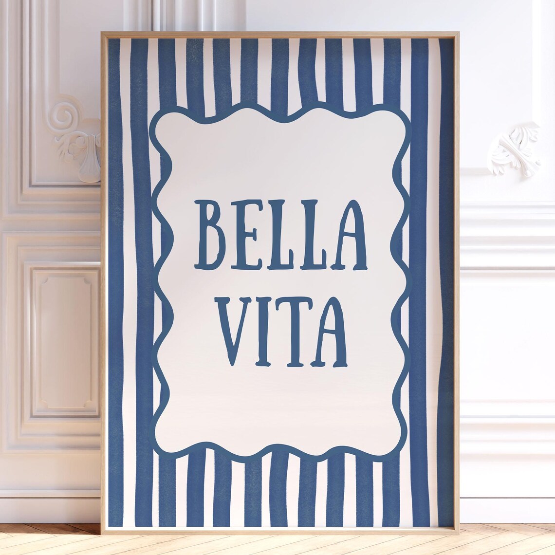Bella Vita Blue Striped Retro Typography Italian Quote Poster