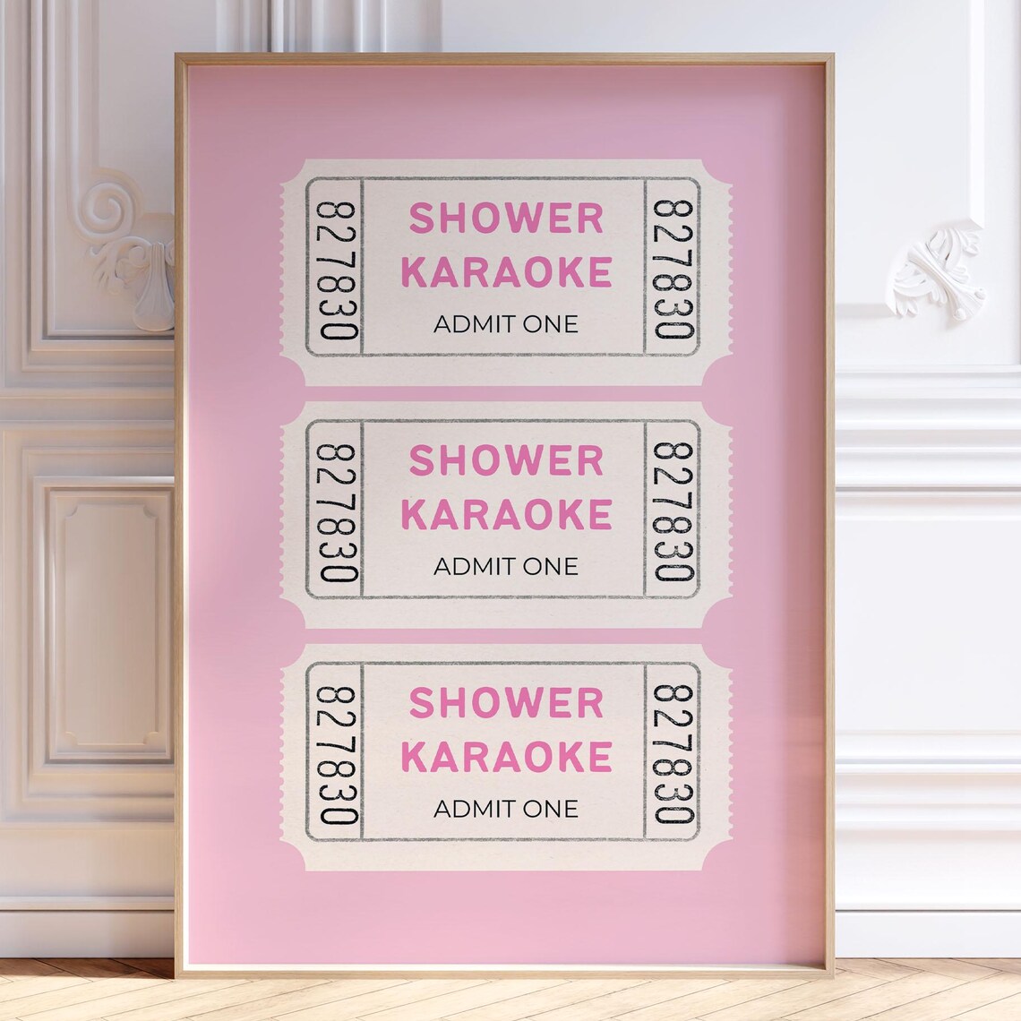 Shower Karaoke Ticket Light Pink Bathroom Poster