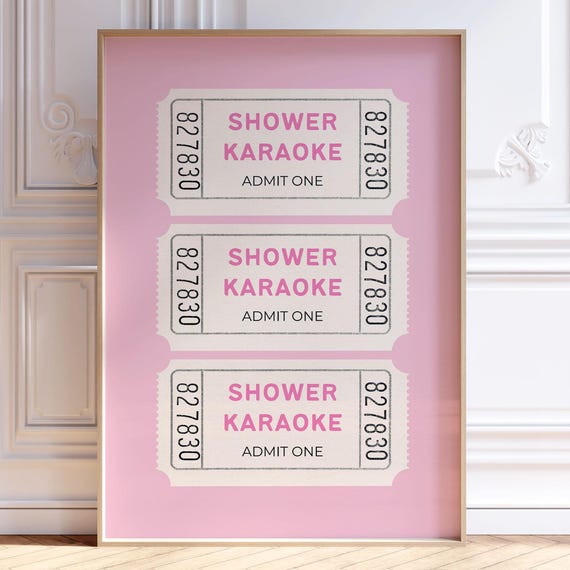 Shower Karaoke Ticket Light Pink Bathroom Poster