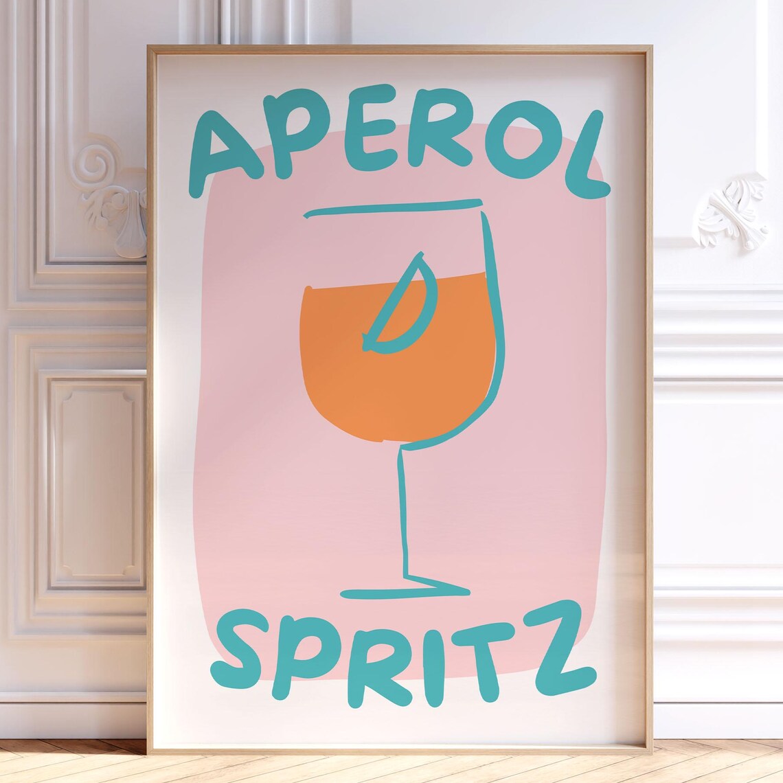 Aperol Spritz Retro Cocktail Glass Pink Bar Cart Trendy Poster