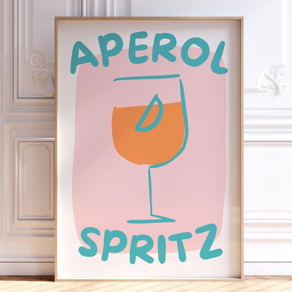 Aperol Spritz Retro Cocktail Glass Pink Bar Cart Trendy Poster