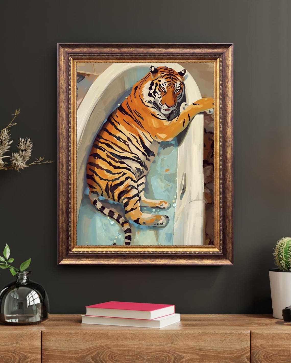 Tiger In Bathtub Art Print Modern Bathroom Wall Decor