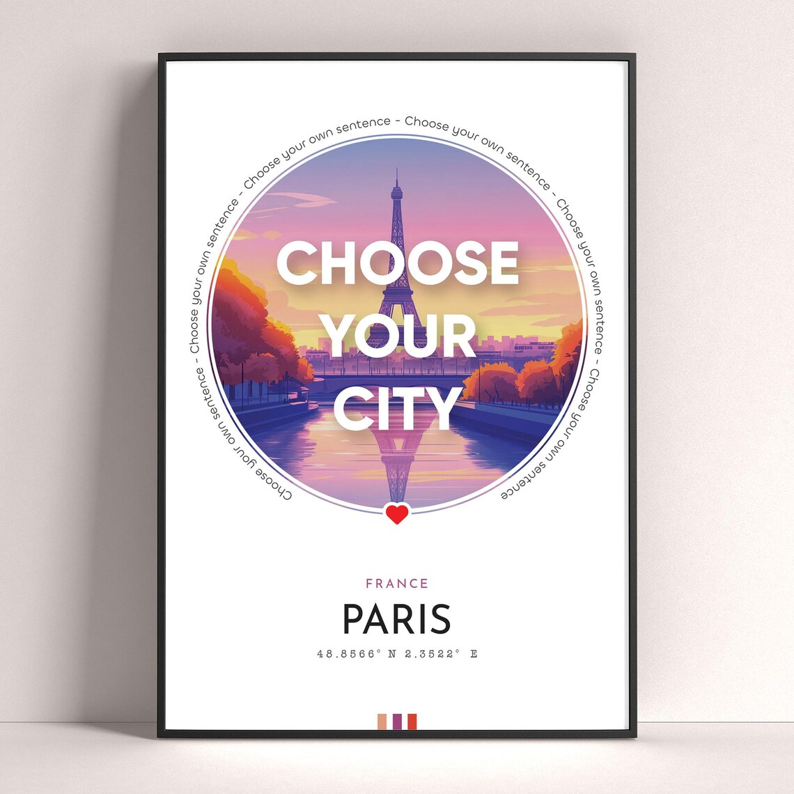 Paris Eiffel Tower Sunset Choose Your City France Travel Poster