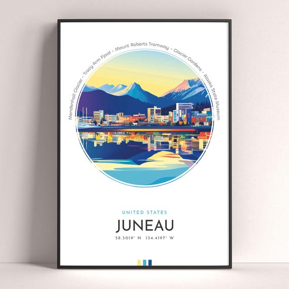 Juneau City Travel Poster, Alaska Landscape Print