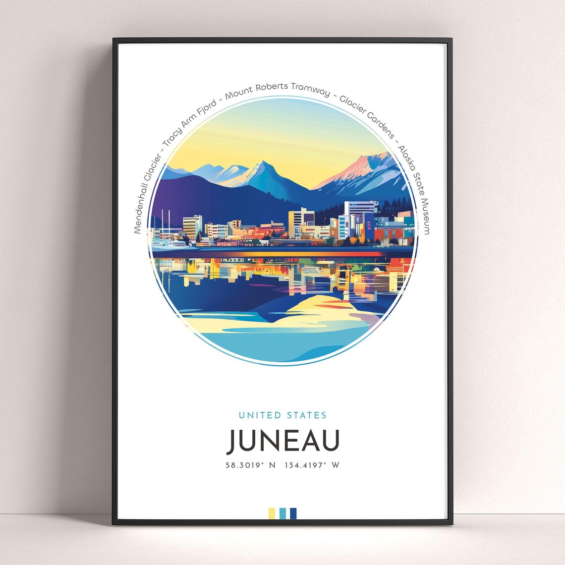 Juneau City Travel Poster, Alaska Landscape Print