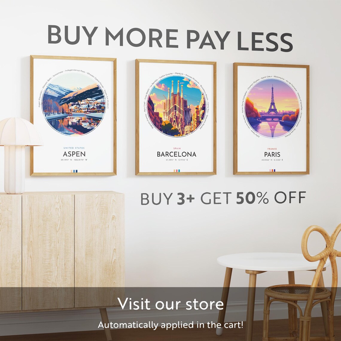 Aspen Colorado Snowy Mountain Town Winter Reflection Travel Poster - Image 3
