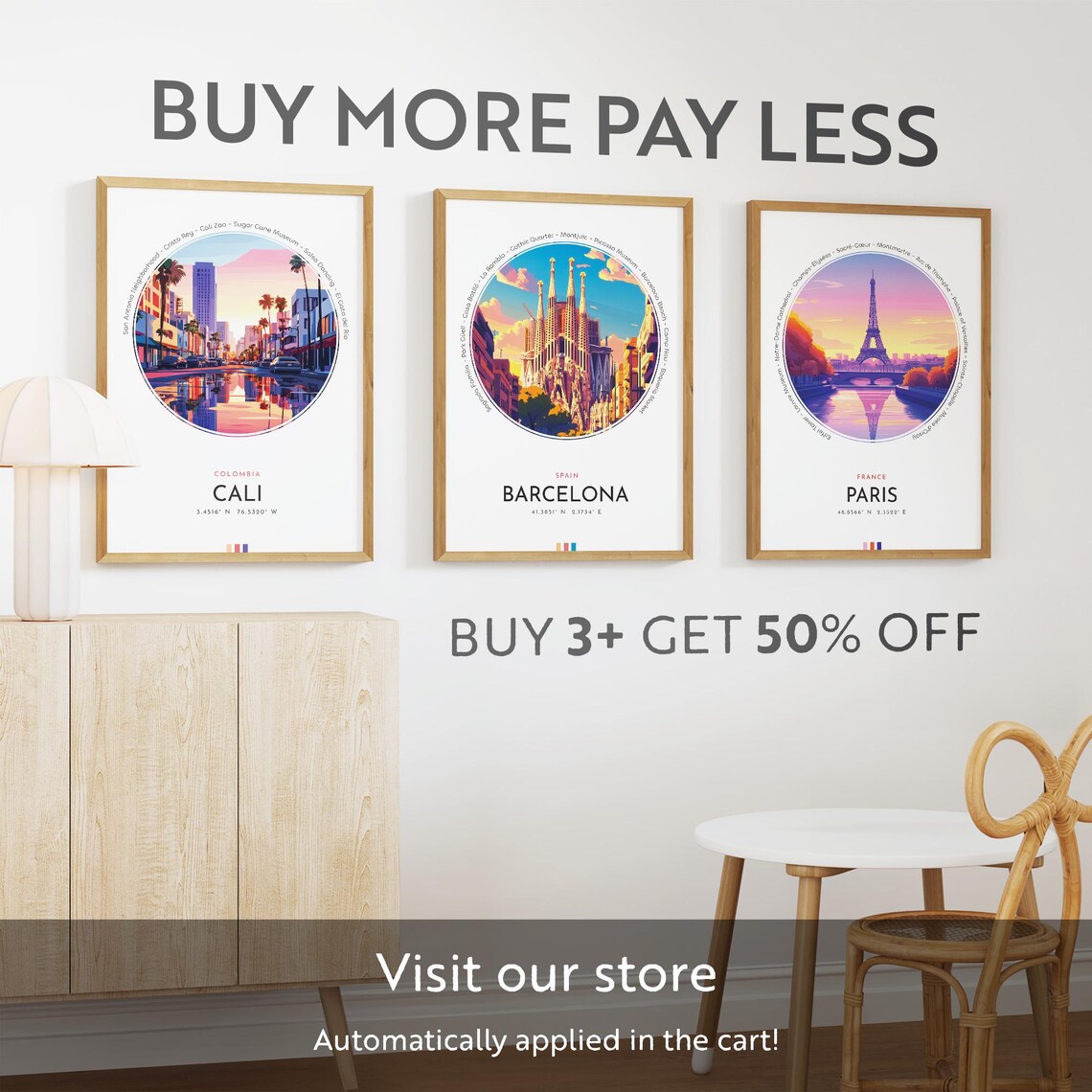 Cali Colombia Palm Trees Sunset Boulevard Cityscape Travel Poster - Image 3