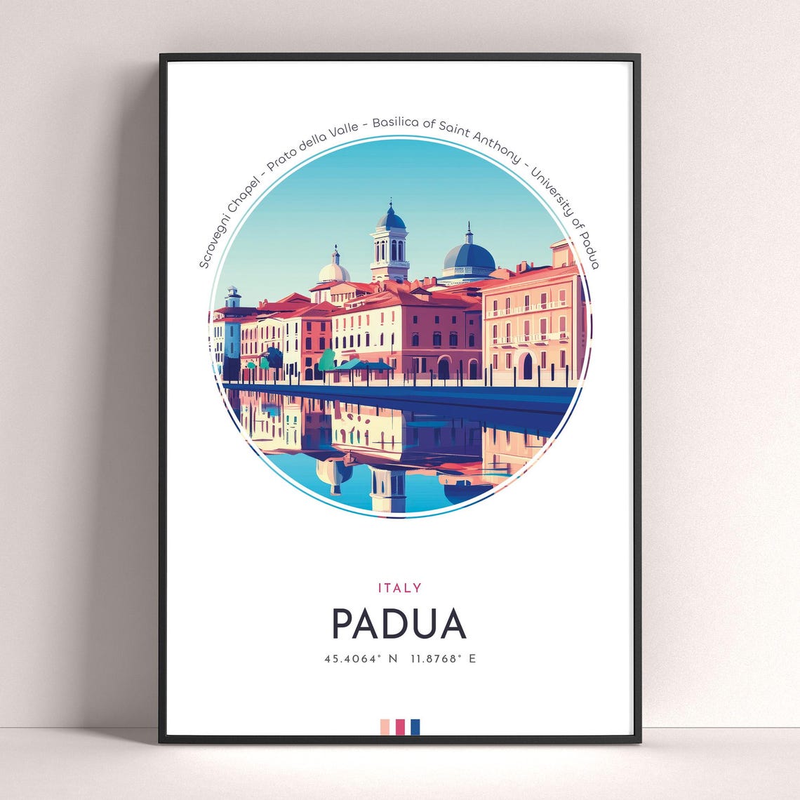 Padua Italy Domed Basilica Canal Reflection Vintage Travel Poster