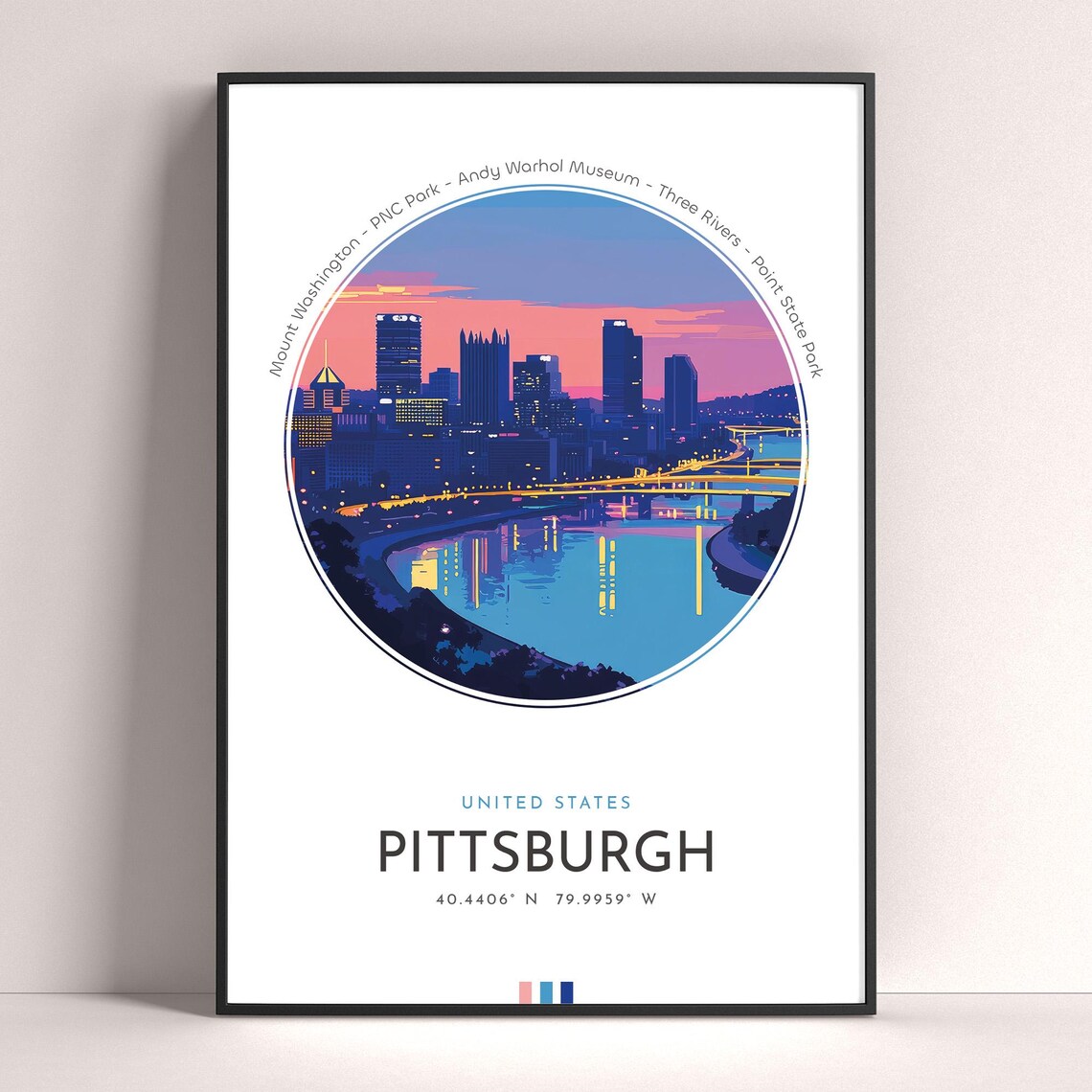 Pittsburgh City Poster United States Travel Print Wall Art Travel Gift Landscape City Art Wall Decor Birthday Gift