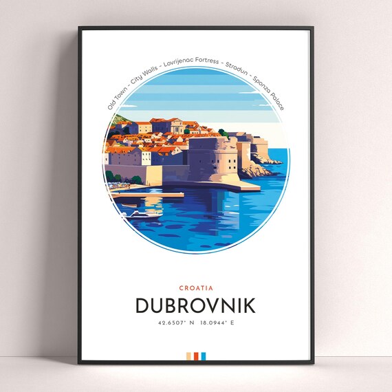 Dubrovnik Croatia Old Town Walls Adriatic Sea View Travel Poster