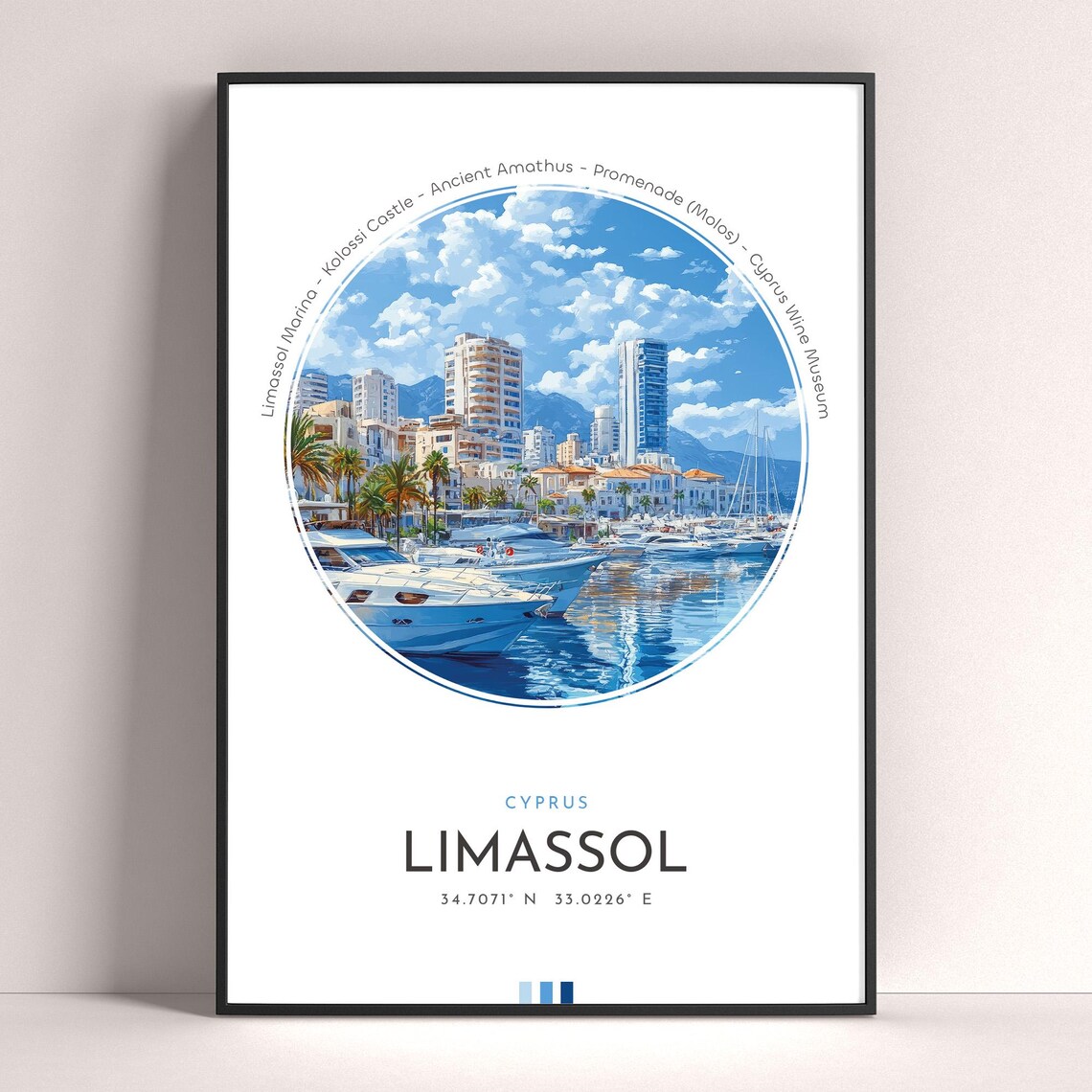 Limassol Cyprus Marina Yacht Harbour Sunset Travel Art Poster